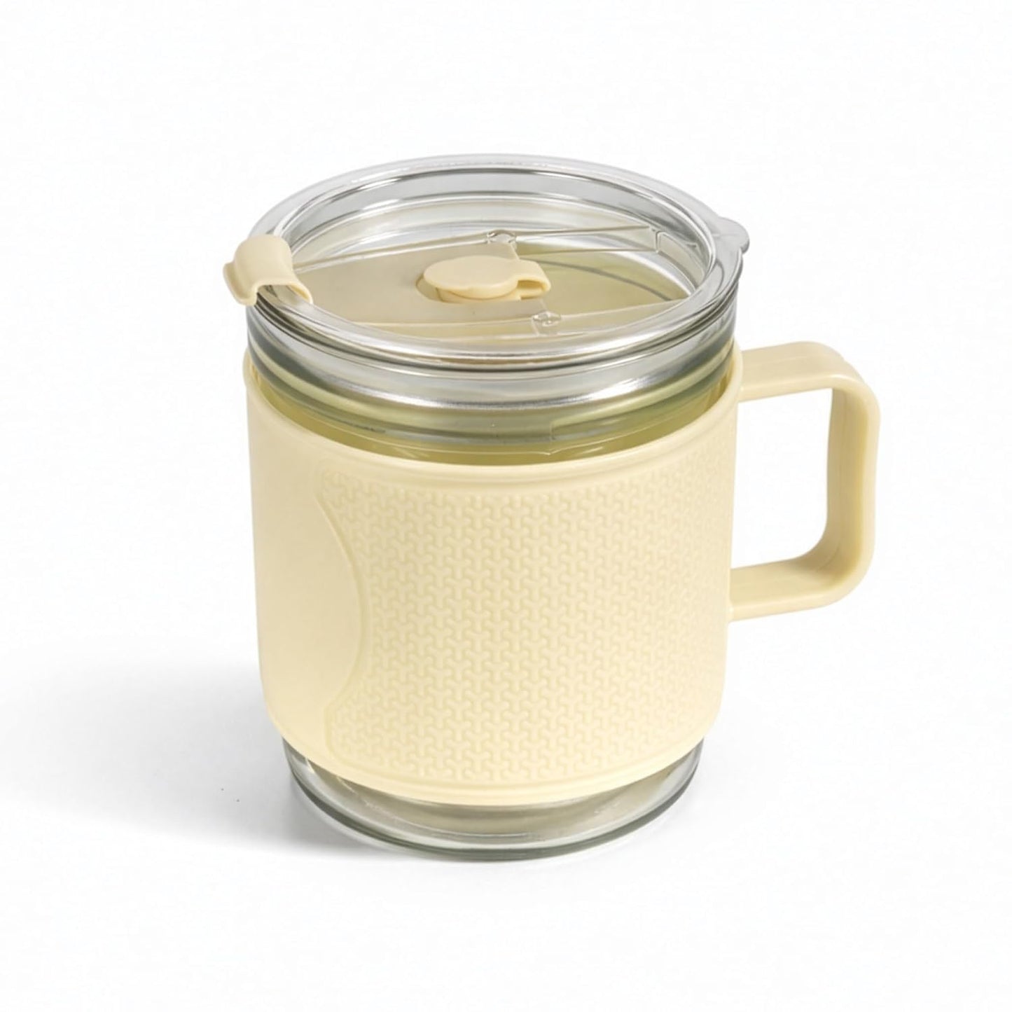 FlexiSip Compact Glass Mug with Dual-Way Drinking Lid – 390ml
