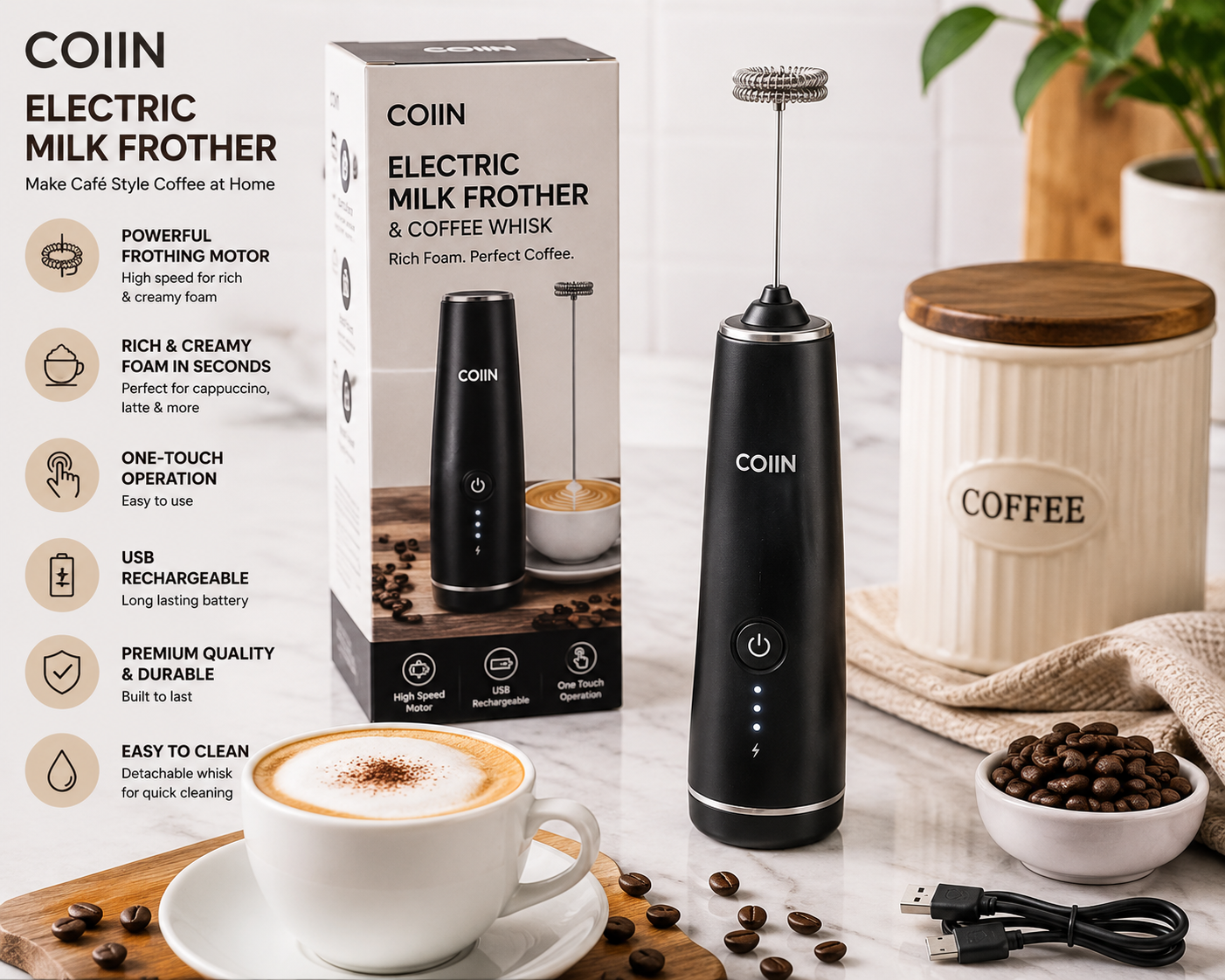 Electric Milk Frother & Coffee Whisk