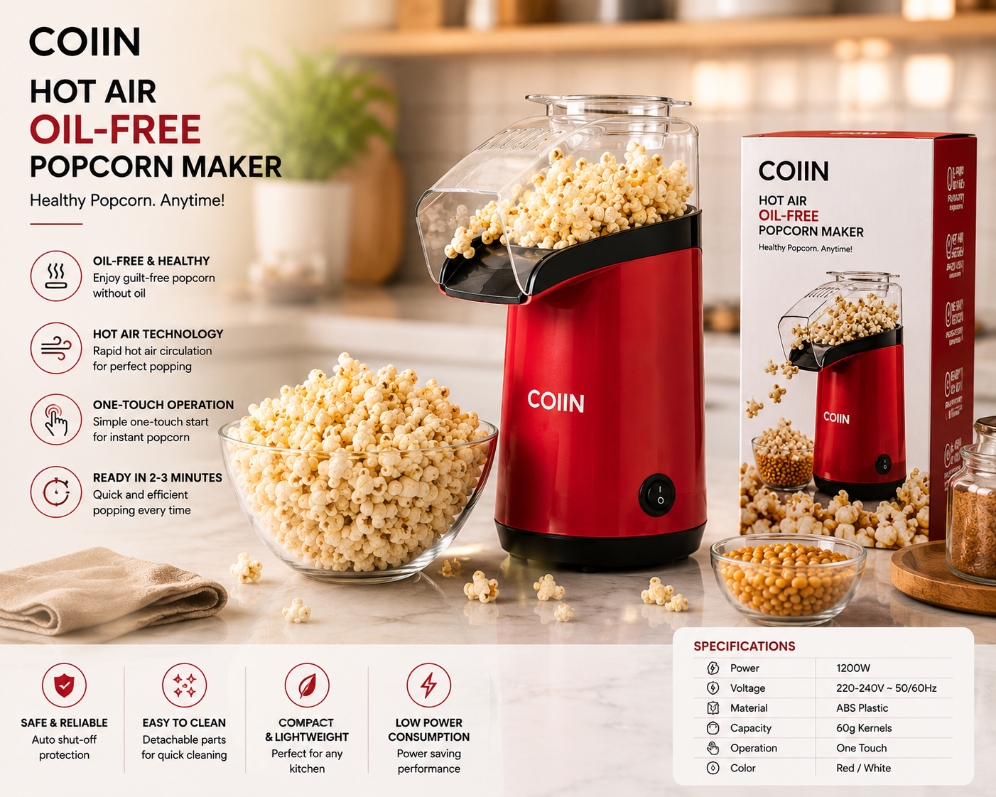 Hot Air Oil-Free Popcorn Maker