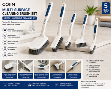 COIIN Multi-Surface Cleaning Brush Set – 5 Piece Household Cleaning Kit