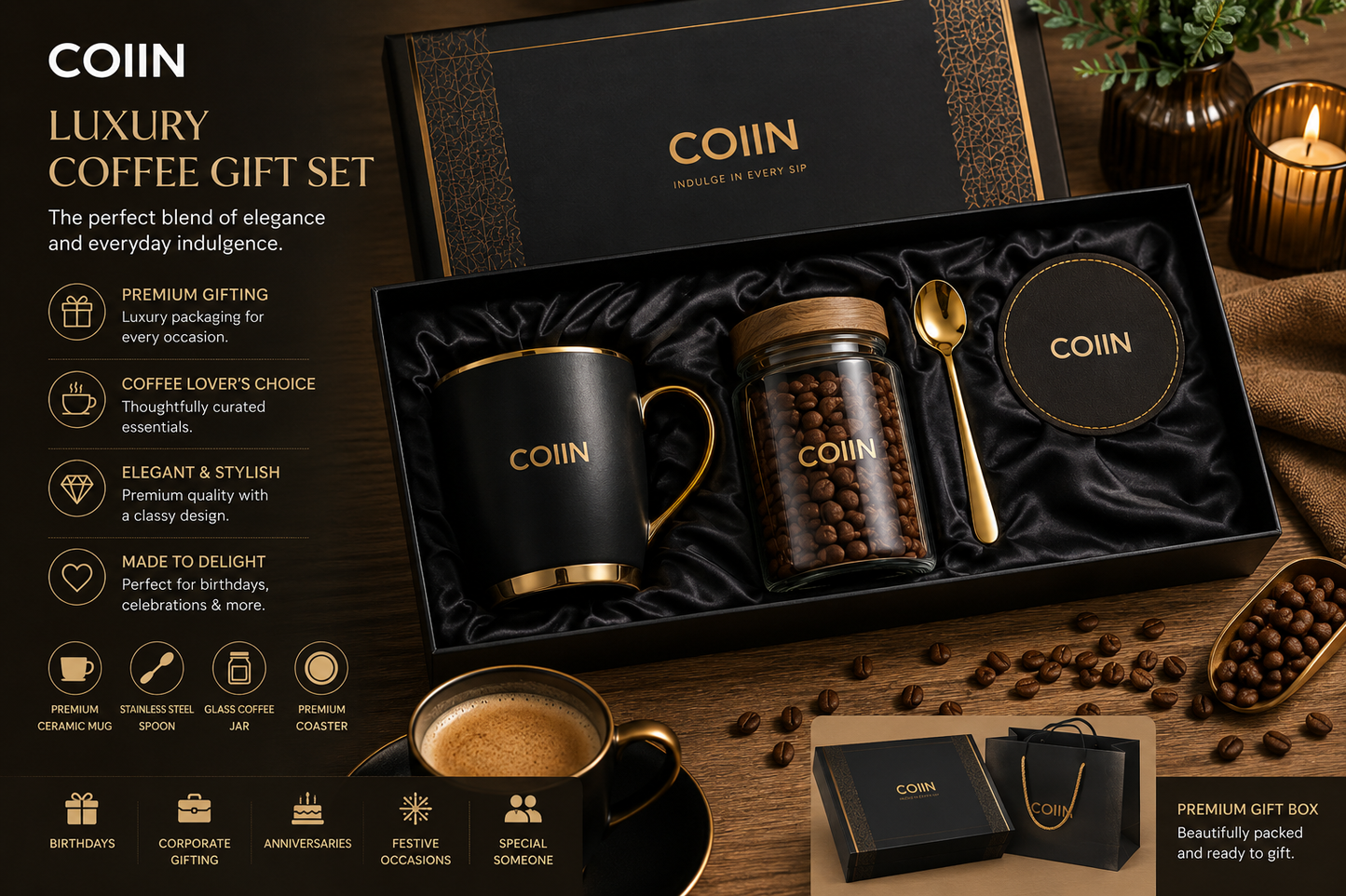 COIIN Luxury Coffee Gift Set – Premium Mug & Coffee Hamper