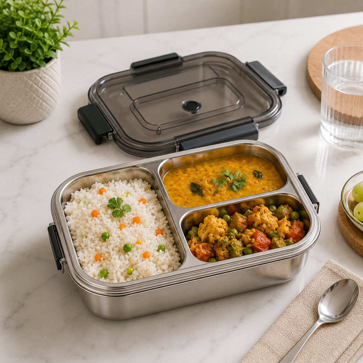 FreshMeal Stainless Steel Lunch Box – 3 Compartment
