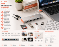 COIIN 6-in-1 Multi-Port USB Hub
