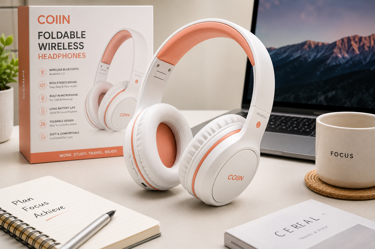 COIIN Foldable Wireless Bluetooth Headphones