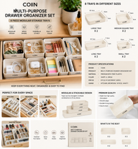 COIIN Multi-Purpose Drawer Organizer Set – Modular Storage Trays (Set of 8)