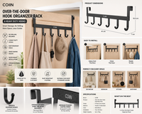 COIIN Over-the-Door Hook Organizer Rack – 6 Heavy Duty Hooks