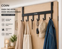 COIIN Over-the-Door Hook Organizer Rack – 6 Heavy Duty Hooks