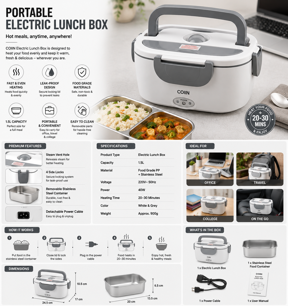 Portable Electric Lunch Box – Food Warmer