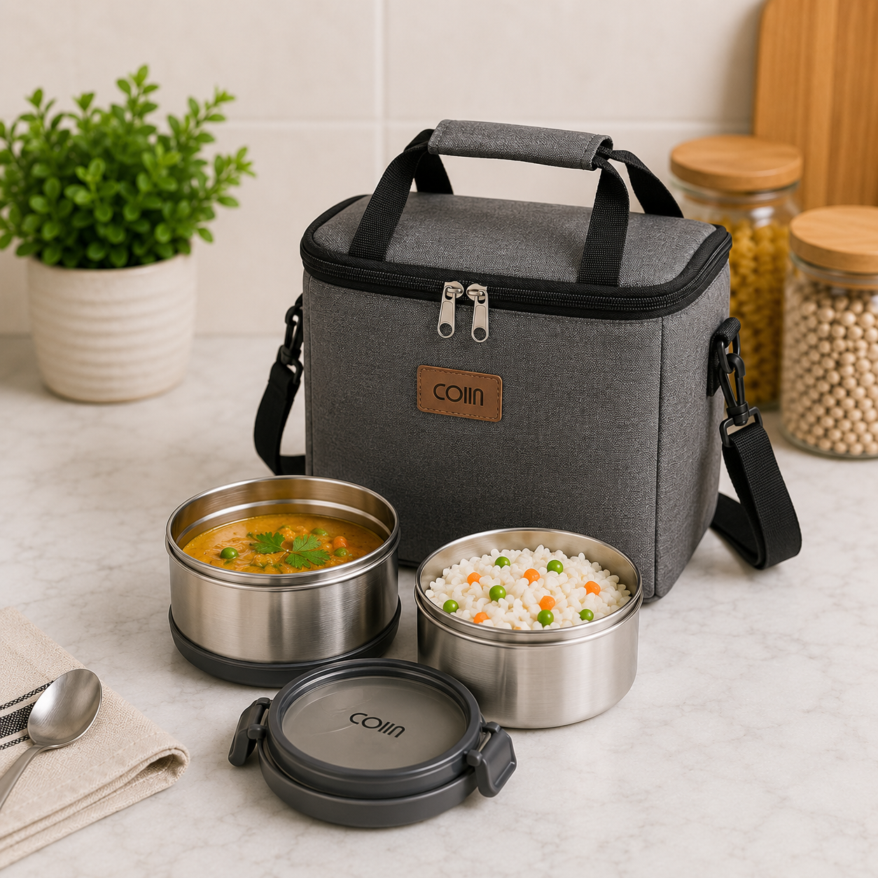 COIIN MealMate Stainless Steel Lunch Container Set – Insulated Carry Bag Included
