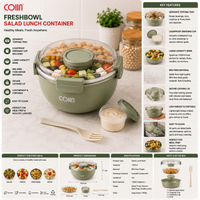 COIIN FreshBowl Salad Lunch Container – Leakproof Meal Prep Bowl with Dressing Cup