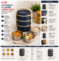 COIIN StackFresh 3-Layer Lunch Box – Leakproof Stackable Meal Carrier