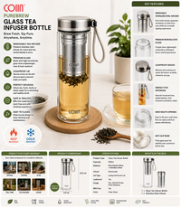 COIIN PureBrew Glass Tea Infuser Bottle – Portable Tea & Fruit Infusion Bottle