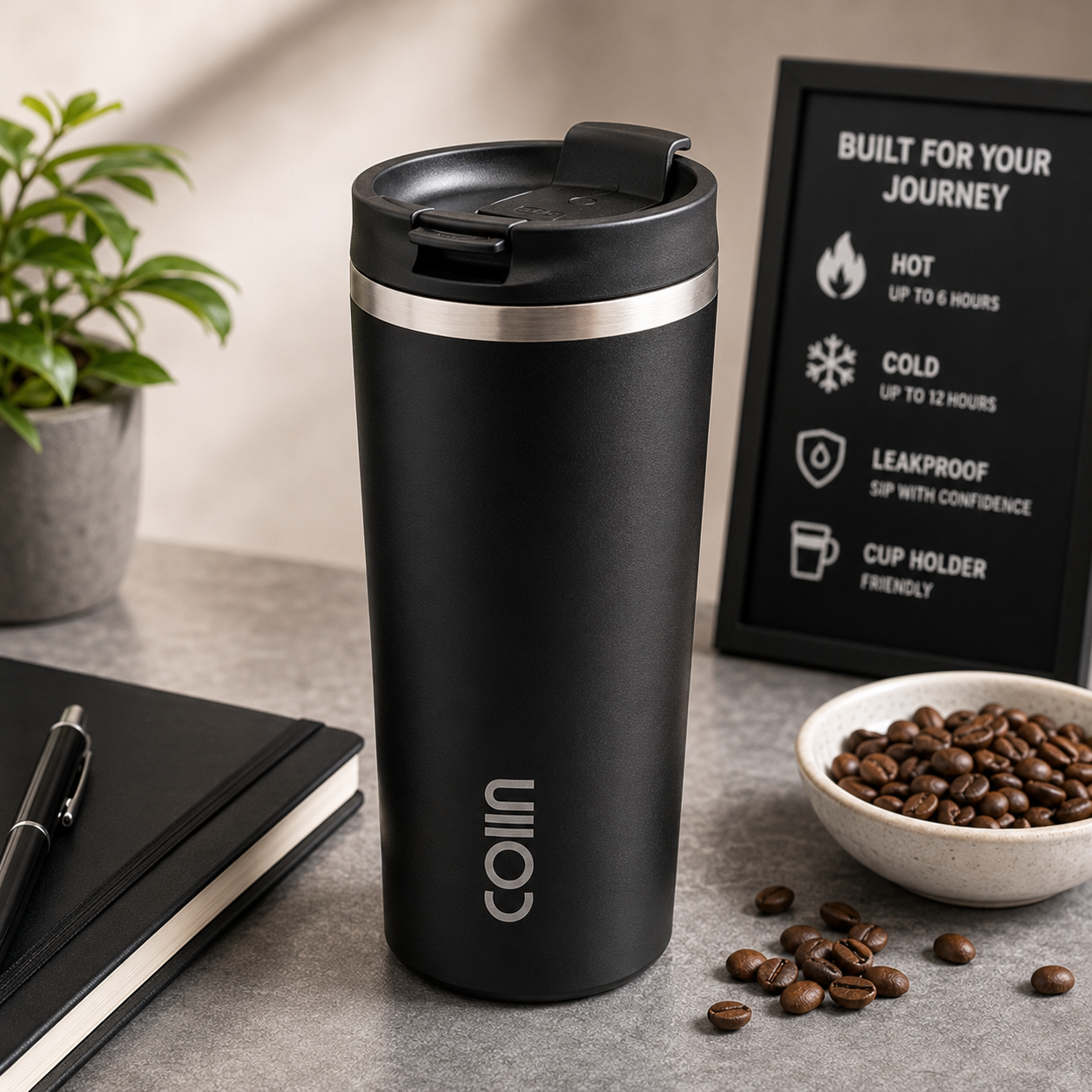 COIIN UrbanSip Travel Coffee Tumbler – Vacuum Insulated Coffee Mug