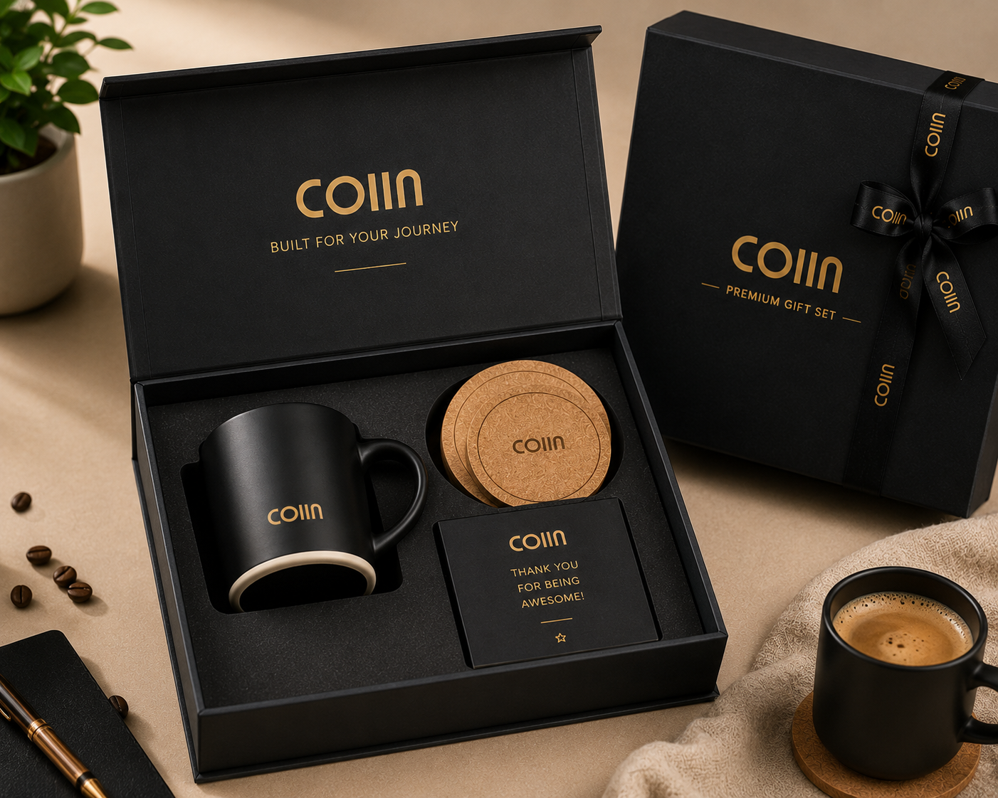 COIIN Coffee Moments Gift Set – Premium Mug & Coaster Collection