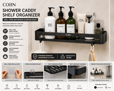 COIIN Shower Caddy Shelf Organizer – Drill-Free Bathroom Storage Rack