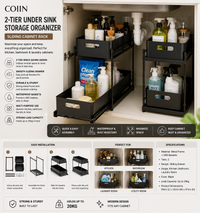 COIIN 2-Tier Under Sink Storage Organizer – Sliding Cabinet Rack