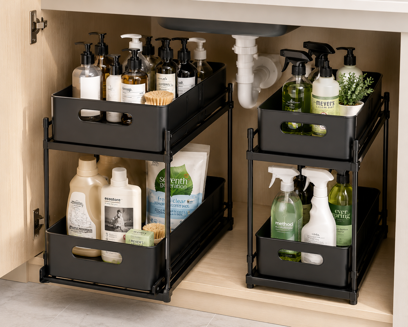 COIIN 2-Tier Under Sink Storage Organizer – Sliding Cabinet Rack