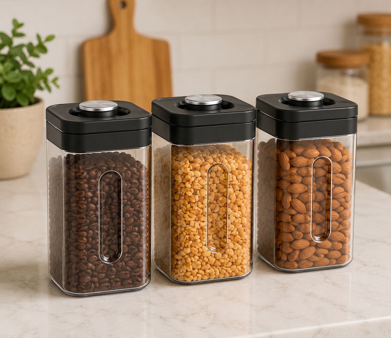COIIN Vacuum Fresh Food Storage Canister Set – Airtight Kitchen Container (Set of 3)