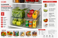 COIIN ClearView Refrigerator Storage Bin Set – Stackable Fridge Organizers (Set of 4)