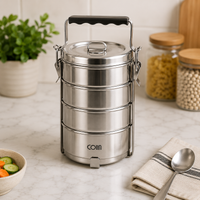 COIIN Stainless Steel 4-Tier Tiffin Carrier – Portable Lunch Box with Handle