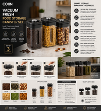 COIIN Vacuum Fresh Food Storage Canister Set – Airtight Kitchen Container (Set of 3)